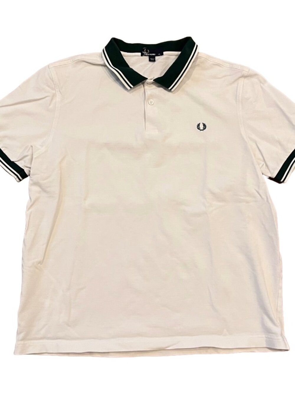 Fred Perry Twin Tipped Polo Shirt White w/ Green Sz 2XL Mens Preppy Formal